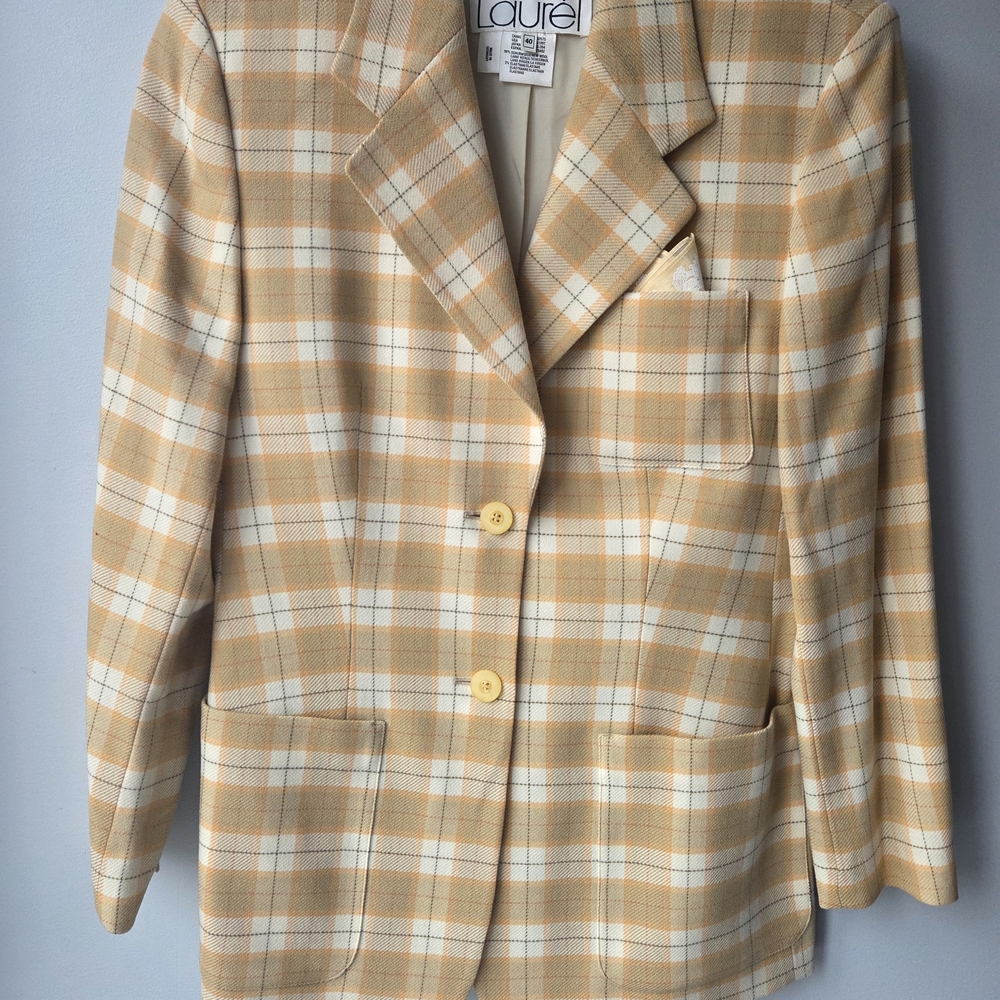 Women's Beige Plaid Blazer